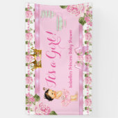 Brunette Princess Baby shower Roze Rozen Tea Party Spandoek (Verticaal)