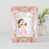  Brunette Princess Baby shower Roze zijde Kaart (Staand voorkant)