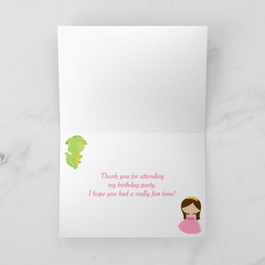 Brunette Princess en Dragon Dank u Bedankkaart (Binnen)