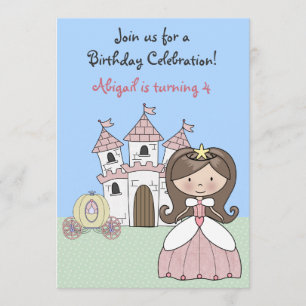 Brunette Princess Fairy Tale Verjaardag Uitnodigin Kaart