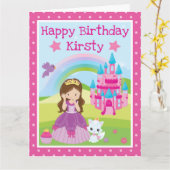 Brunette Princess met castle & regenboogverjaardag Kaart (Gele Bloem)