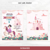 Brunette Princess Riding Unicorn Party Uitnodiging