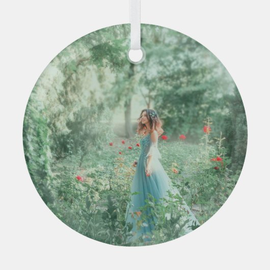 Brunette Princess: Sprookjesbos Waterverf Glas Ornament (Voorkant)