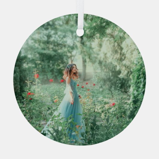 Brunette Princess: Sprookjesbos Waterverf Glas Ornament (Achterkant)