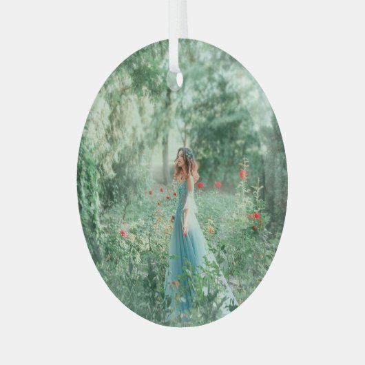 Brunette Princess: Sprookjesbos Waterverf Glas Ornament (Voorkant links)