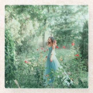 Brunette Princess: Sprookjesbos Waterverf Glazen Onderzetter