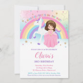 Brunette Princess Unicorn Birthday Rainbow Inv Kaart (Voorkant)