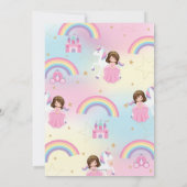 Brunette Princess Unicorn Birthday Rainbow Inv Kaart (Achterkant)