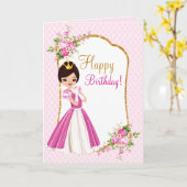  Brunette Princess Verjaardag Wenskaart Kaart (Gele Bloem)