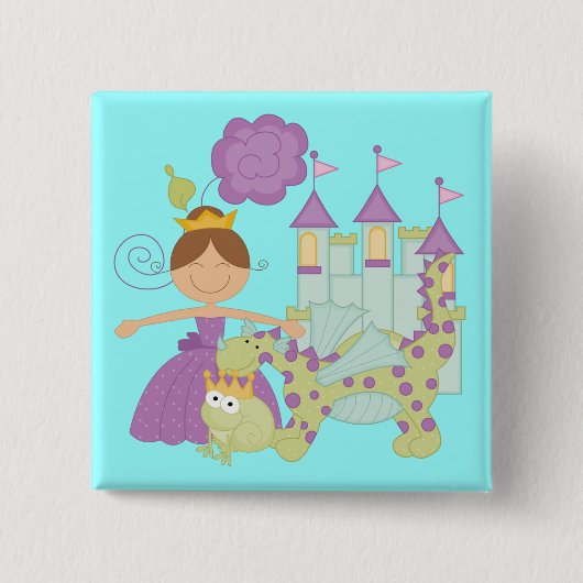 Brunette Princess Vierkante Button 5,1 Cm (Voorkant)