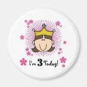 Brunette Prinses 3e Verjaardag Magneet (Voorkant)