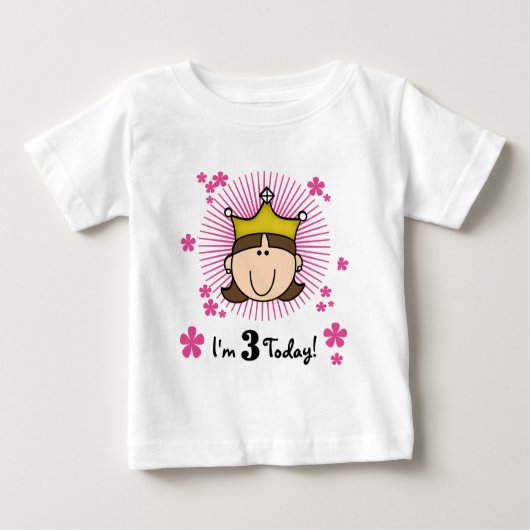 Brunette Prinses 3e Verjaardag Tshirts en geschenk (Voorkant)