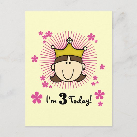 Brunette Prinses 3e Verjaardag Tshirts en geschenk Briefkaart (Voorkant)