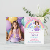 Brunette Prinses Eenhoorn Verjaardag Regenboog Fot Kaart (Staand voorkant)