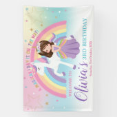Brunette Prinses Eenhoorn Verjaardag Regenboog Wel Spandoek (Verticaal)
