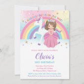 Brunette Prinses Eenhoorn Verjaardagsfeest Regenbo Kaart (Voorkant)