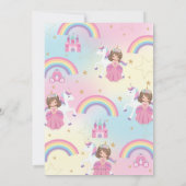 Brunette Prinses Eenhoorn Verjaardagsfeest Regenbo Kaart (Achterkant)