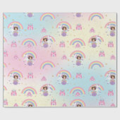 Brunette Prinses en Eenhoorn Regenboog Verjaardag Cadeaupapier (Vlak)