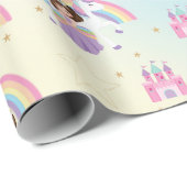 Brunette Prinses en Eenhoorn Regenboog Verjaardag Cadeaupapier (Rol Hoek)