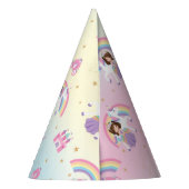 Brunette Prinses en Eenhoorn Regenboog Verjaardag Feesthoedjes (Achterkant)