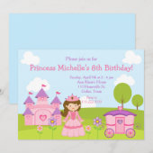 Brunette Prinses en Kasteel en Verjaardagsfeest Kaart (Voorkant / Achterkant)