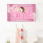 Brunette Prinses Tutu Schattige 1e Verjaardag Faux Spandoek (Insitu)