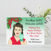 Brunette Retro Lady Flipping the Bird Kerstmis Kaart (Staand voorkant)