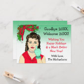 Brunette Retro Lady Flipping the Bird Kerstmis Kaart (Voorkant / Achterkant in situ)