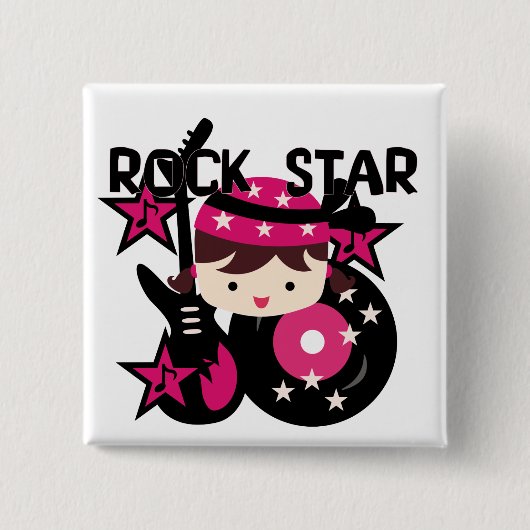 Brunette Rock Star Girl Vierkante Button 5,1 Cm (Voorkant)