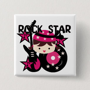 Brunette Rock Star Girl Vierkante Button 5,1 Cm