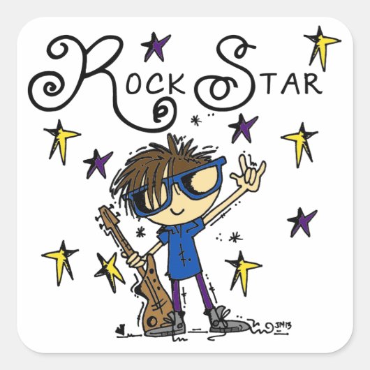 Brunette Rock Star Vierkante Sticker (Voorkant)