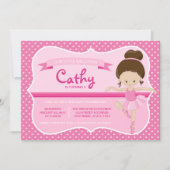 Brunette Roze Ballerina Verjaardag Uitnodiging (Voorkant)