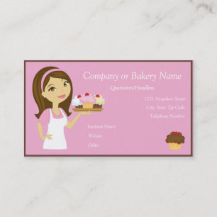 Brunette/Roze Cupcake Baker/Bakkerij 3 Visitekaart Visitekaartje