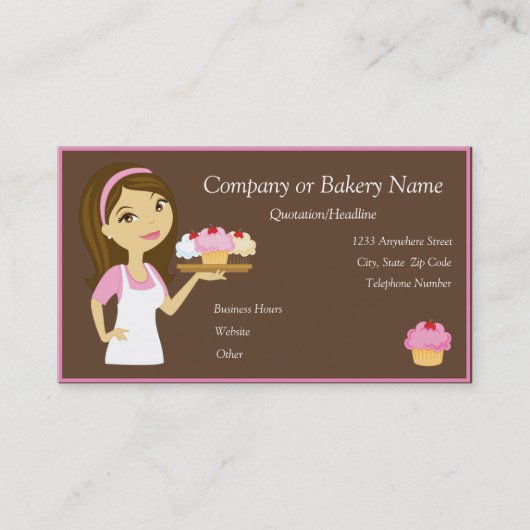 Brunette/Roze Cupcake Baker/bakkerijVisitekaartje Visitekaartje (Voorkant)