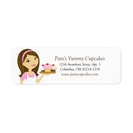 Brunette/Roze Cupcake Bakker Retouradres Labels (Voorkant)
