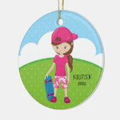 Brunette Skateboard Girl Persoonlijk kerstfeest Keramisch Ornament (Links)