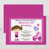 Brunette Skater Girl Skating Birthday Party Kaart (Voorkant / Achterkant)