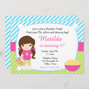 Brunette Sleepover Slumber Party Birthday Kaart