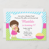 Brunette Sleepover Slumber Party Birthday Kaart (Voorkant)