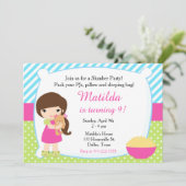 Brunette Sleepover Slumber Party Birthday Kaart (Staand voorkant)