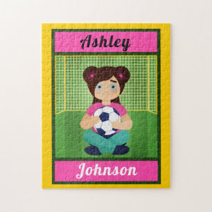 Brunette Soccer Girl Green Field Player's Name Fun Legpuzzel