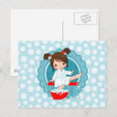 Brunette Spa Girl Bubbles Turquoise Red White Briefkaart (Voorkant / Achterkant)