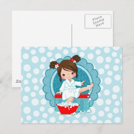 Brunette Spa Girl Bubbles Turquoise Red White Briefkaart (Voorkant / Achterkant)