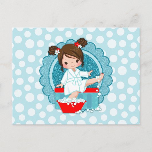 Brunette Spa Girl Bubbles Turquoise Red White Briefkaart (Voorkant)