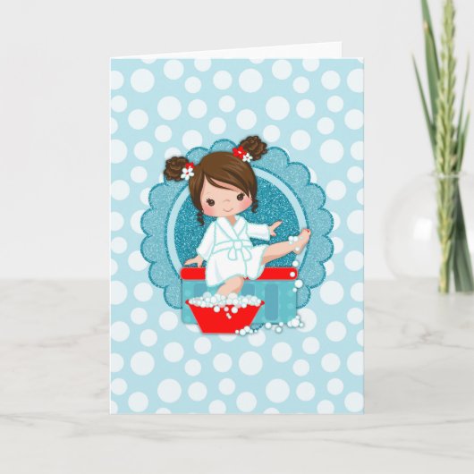 Brunette Spa Girl Bubbles Turquoise Red White Kaart (Voorkant)