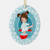 Brunette Spa Girl Bubbles Turquoise Red White Keramisch Ornament (Rechts)