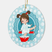 Brunette Spa Girl Bubbles Turquoise Red White Keramisch Ornament (Links)
