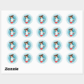 Brunette Spa Girl Bubbles Turquoise Red White Ronde Sticker (Vel)