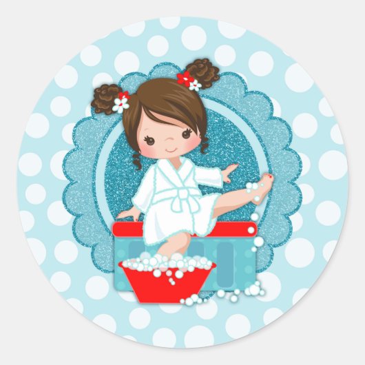 Brunette Spa Girl Bubbles Turquoise Red White Ronde Sticker (Voorkant)