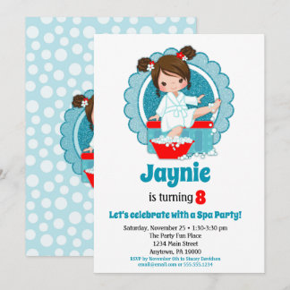 Brunette Spa Party Girls Birthday Invitation Kaart
